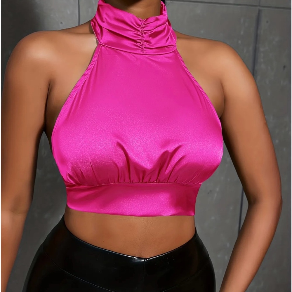 Crop halter top, backless bow ties